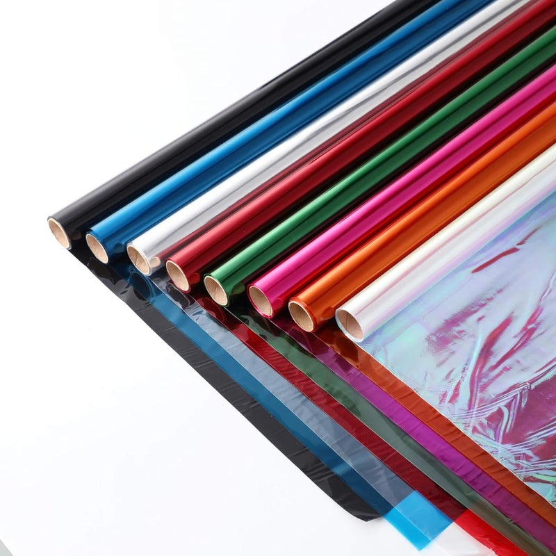 shareluck 8 Colors-34“ Wide Cellophane Wrap for Gift Baskets & DIY Craft -Colored Cello Wrap Roll Decoration-(34” x 10ft x 8Colors) - Image 1